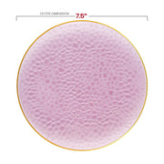 Appetizer plate measures 7.5 inches in diameter, part of the Clear Pink Hammered Glass Dinnerware Value Set