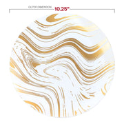 BPA-free 10.25-inch white plate with gold waves designed for stylish entertaining and easy cleanup