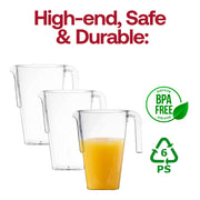 BPA-free 52 oz clear square plastic pitchers, lightweight, disposable, and great for any event