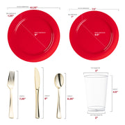BPA-free and made from recyclable plastic, the Solid Red Holiday Round Disposable Plastic Wedding Value Set offers an eco-friendly and secure choice for your special occasion