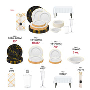 BPA-free and recyclable Golden Hour Package offering eco-conscious wedding elegance with coordinated gold-accented tableware.
