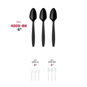 BPA-free black plastic spoons, 6-inch disposable utensils, safe for food use and great for serving 1,000 guests.