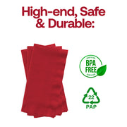 BPA-free classic red dinner napkin made from food-safe paper, 16 x 16 inches, included in a case of 600 napkins.