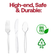 BPA-free clear plastic cutlery set, food-safe and disposable, convenient for large gatherings and takeout
