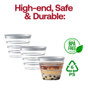 BPA-free clear plastic party cups with silver stripes, round, 9 oz, 240-pack