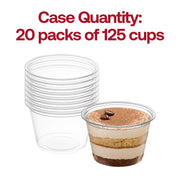 BPA-free clear plastic portion cups, 4 oz capacity, safe for food storage, disposable and stackable