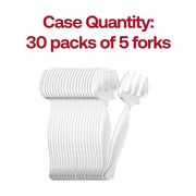 BPA-free clear plastic serving forks, 9.75 inches, safe for food use and perfect for events, sold in a 150-pack.