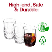 BPA-free clear plastic tumblers with a stylish stripe pattern, round shape, 16 oz capacity