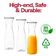 BPA-free clear plastic wine carafes with lids, 35 oz, safe and durable for serving beverages at parties, picnics, and gatherings