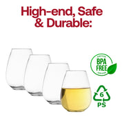 BPA-free clear stemless plastic mini goblets, 4 oz, safe for serving wine, cocktails, and desserts at gatherings