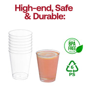 BPA-free crystal clear plastic disposable cups, round design, 8 oz capacity, safe and convenient for large gatherings