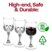 BPA-free crystal cut plastic wine glasses, 8 oz capacity, featuring an elegant design, pack of 48 for safe, stylish serving