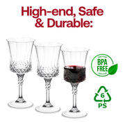 BPA-free crystal cut plastic wine goblets with an 11 oz capacity, stylish design, and 48 pieces for safe, chic serving