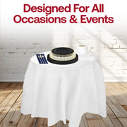 BPA-free dinnerware combining black, gold, and blue for a modern wedding theme.