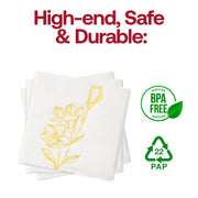 BPA-free disposable paper cocktail napkins with gold antique floral print, combining safety and style for your beverage station