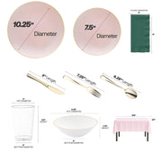 BPA-free disposable party set with gold-rimmed plastic plates, crystal clear cups, and gold cutlery for safe and stylish hosting.