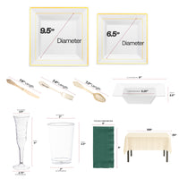 BPA-free gold cutlery enhancing square white dinner plates for elegant banquet settings.