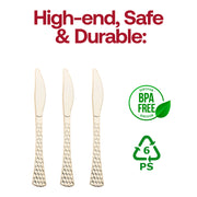 BPA-free gold plastic knives, 7.5 inches, durable and safe for food use; case of 600 disposable knives