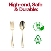 BPA-free gold plastic mini flatware set, 4", safe and stylish for upscale parties, weddings, and catering