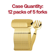 BPA-free gold plastic serving forks, 9.75 inches, food-safe and perfect for elegant dining, sold in a pack of 60.