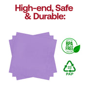 BPA-free luscious lavender paper beverage napkins, 10" square, soft and safe for party use, sold in 600-pack case