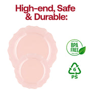 BPA-free pearl pink plastic appetizer plates with an elegant lotus motif, round 7.5-inch size