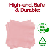 BPA-free pink paper beverage napkins, 10" x 10" size, safe and disposable option for stylish entertaining; 600 per case