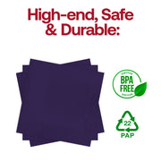 BPA-free purple cocktail napkin made from food-safe paper, 10 x 10 inches, available in a 600-count bulk case