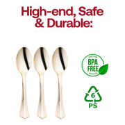 BPA-free shiny metallic groove gold plastic spoons, 6.25 inches, durable and stylish for safe dining, bulk pack of 600
