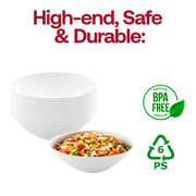 BPA-free solid white organic disposable soup bowls, round 16 oz design, safe for food use, sold in a 120-pack