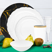 BPA-free wedding dinnerware set offering style and convenience with gold and ivory details