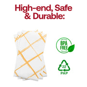 BPA-free white dinner napkins with gold diamond design, offering a safe, classy, and convenient solution for dining needs
