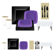Baltimore Ravens dinnerware set displayed on a game day buffet with black and purple accents.
