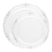 Beautiful disposable dinnerware with a silver vintage rim, ideal for adding a touch of class to any celebration