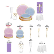 Beautifully layered table setup with Midnight in Paris plates and tumblers.