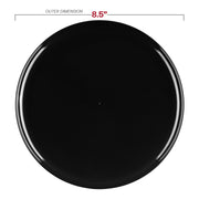 Black Flat Round Disposable Plastic Appetizer/Salad Plates (8.5") Dimension | Smarty Had A Party
