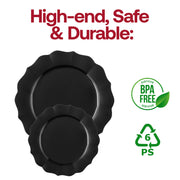 Black Round Lotus Plastic Appetizer/Salad Plates (7.5") BPA | Smarty Had A Party