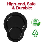 Black Vintage Rim Round Disposable Plastic Appetizer/Salad Plates (7.5") BPA | Smarty Had A Party