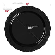 Black Vintage Rim Round Disposable Plastic Dinner Plates (10") Dimension | Smarty Had A Party