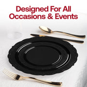 Black Vintage Rim Round Disposable Plastic Dinner Plates (10") Lifestyle | Smarty Had A Party