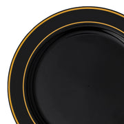 Black with Gold Edge Rim Plastic Appetizer/Salad Plates (7.5") | Smarty Had A Party