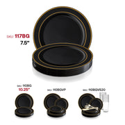 Black with Gold Edge Rim Plastic Appetizer/Salad Plates (7.5") SKU | Smarty Had A Party