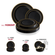 Black with Gold Edge Rim Plastic Dinnerware Value Set SKU | Smarty Had A Party