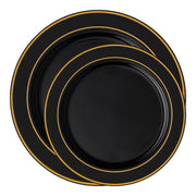 Black with Gold Edge Rim Plastic Dinnerware Value Set Secondary | Smarty Had A Party