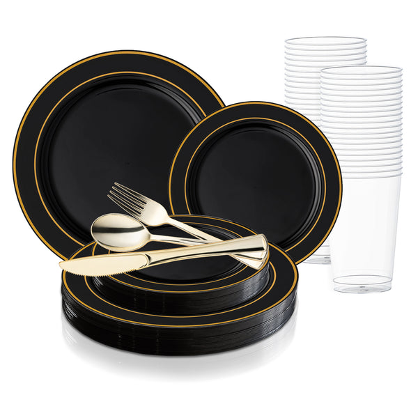 Plastic Plate Black Gold Edge Wedding Set Smarty Had A Party