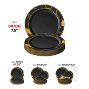 Black with Gold Marble Disposable Plastic Appetizer/Salad Plates (7.5") SKU | Smarty Had A Party