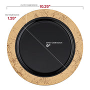 Black with Gold Marble Rim Disposable Plastic Dinner Plates (10.25") Dimension | Smarty Had A Party