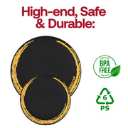 Black with Gold Moonlight Round Disposable Plastic Appetizer/Salad Plates (7.5") BPA | Smarty Had A Party