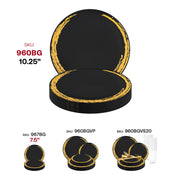 Black with Gold Moonlight Round Disposable Plastic Dinner Plates (10.25") SKU | Smarty Had A Party