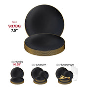 Black with Gold Rim Organic Round Disposable Plastic Appetizer/Salad Plates (7.5") SKU | Smarty Had A Party